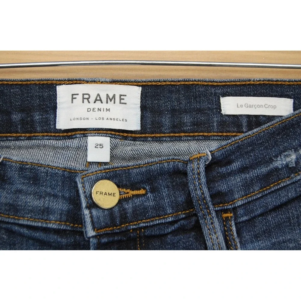 Frame‎ Le Garçon Crop Jeans Womens 25 Blue Distressed Denim Mid Rise Raw Hem USA
